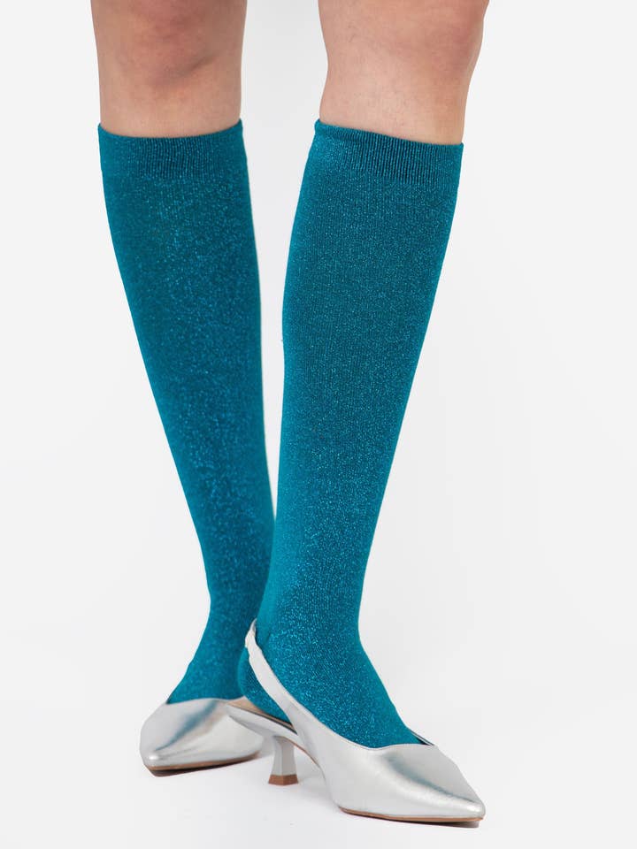 Sock Talk - Wholesale Socks - Women's - Women's Knee High Glitter Socks - Teal4