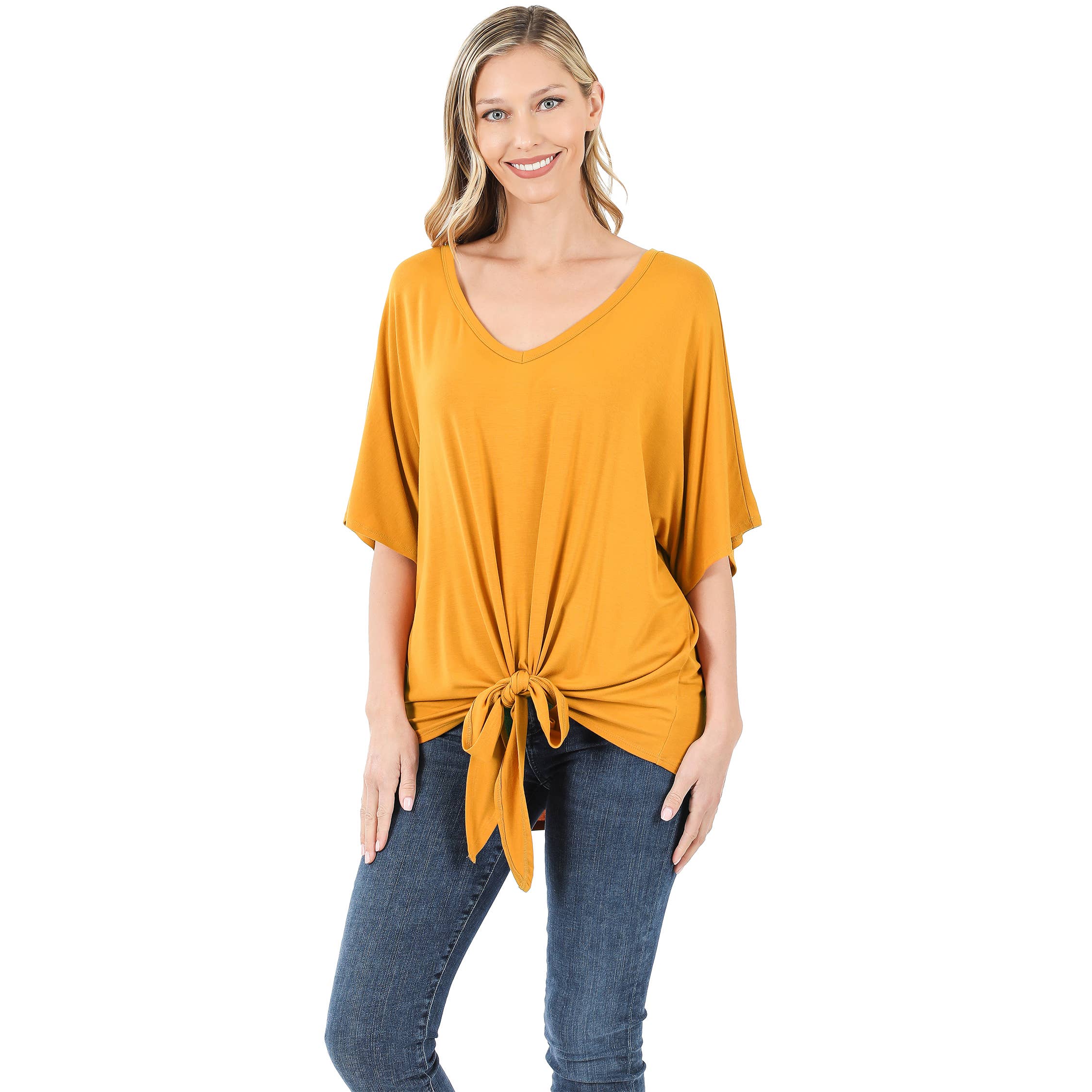 42POPS - Wholesale Tunic - Women's - ,..._ SI-18787 LUXE RAYON V-NECK TIE FRONT TOP17