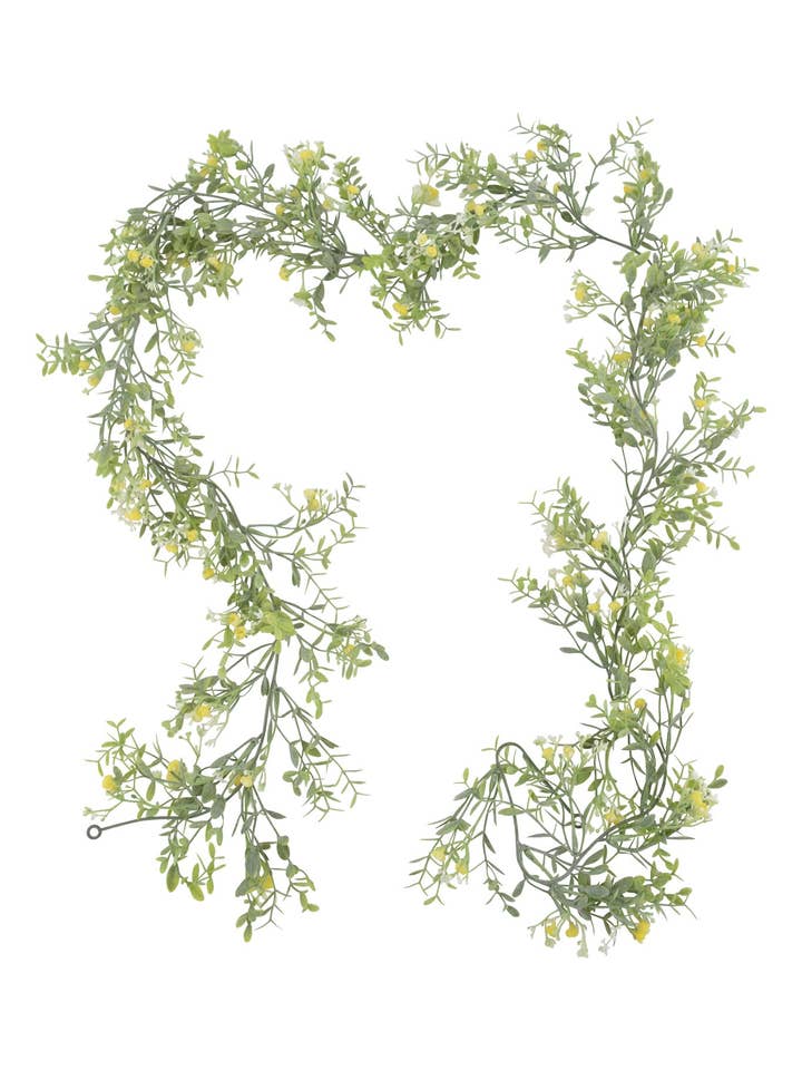 74.5" Boxwood & Baby's Breath Garland, Yellow for wholesale by Tremont Floral Supplies