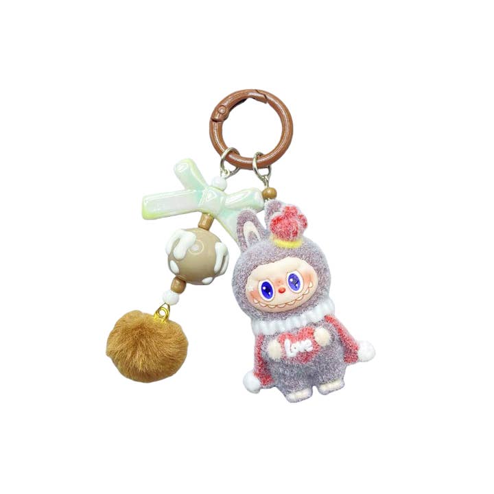 Auraquise - Vente Porte-clés – enfant - Ornement de bureau figurine Flocked Labubu King KPOP jouet de collection anime décoration porte-clés3