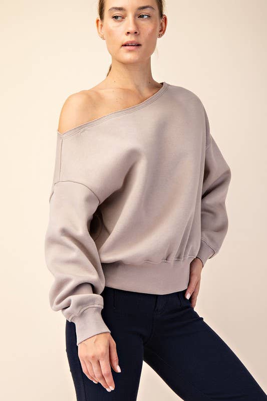 Sunday Morning - Wholesale Sweatshirt - Women's - T6899PL37 PLUS SIZE OFF SHOULDER FRENCH TERRY FLEECE TOP23