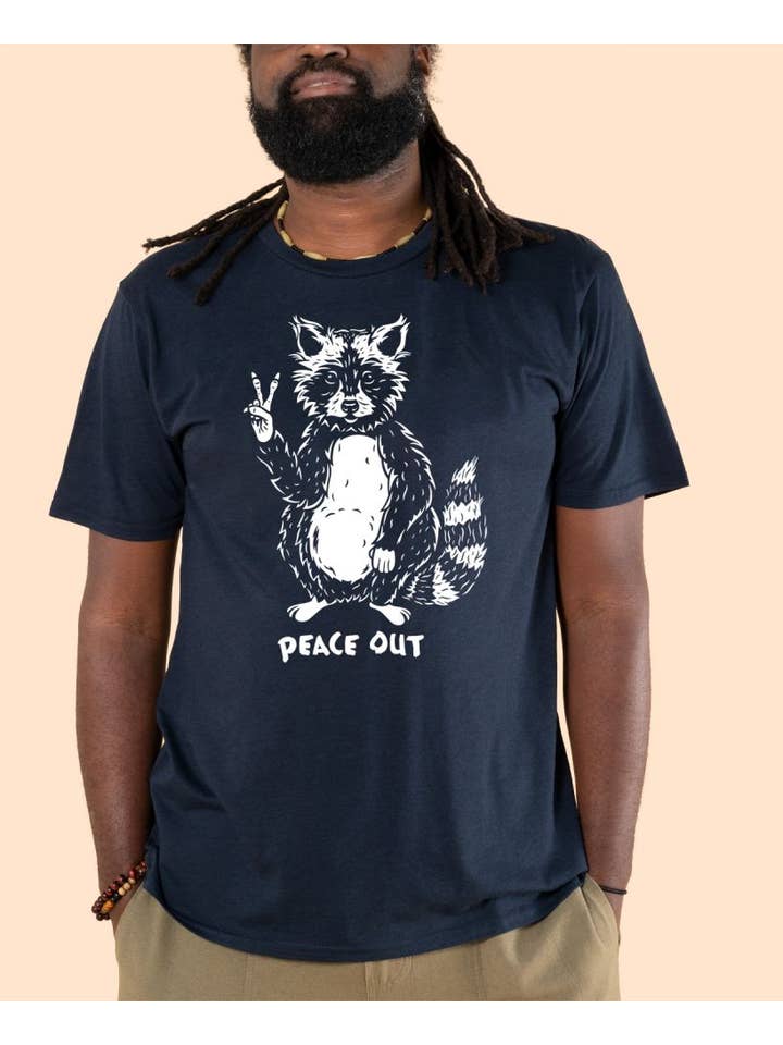 Soul Flower - Wholesale Screen Printed T-Shirt - Unisex - Peace Out Raccoon Organic T-Shirt - Unisex