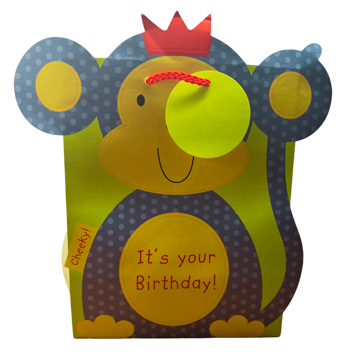 The Unique Paper Company – wholesale Gift bag – Cheeky Monkey Birthday Bag Blue and Yellow Fun Kids Design1
