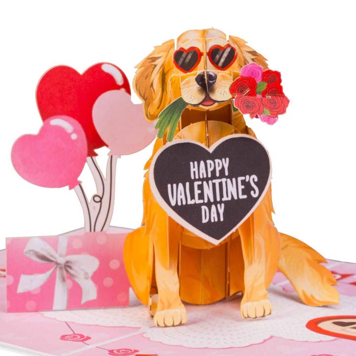 Happy Valentine's Day Golden Retriever Popup Card for wholesale by Paper Love
