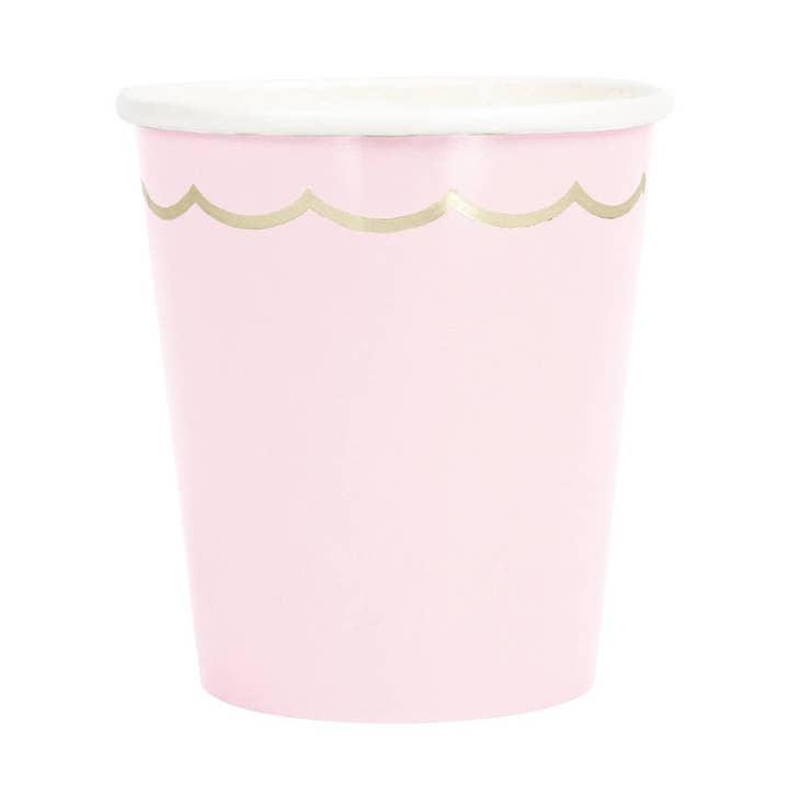 200ML PASTEL PINK AND GOLD SCALLOP CUPS X 8 for wholesale by Tim&Puce Factory