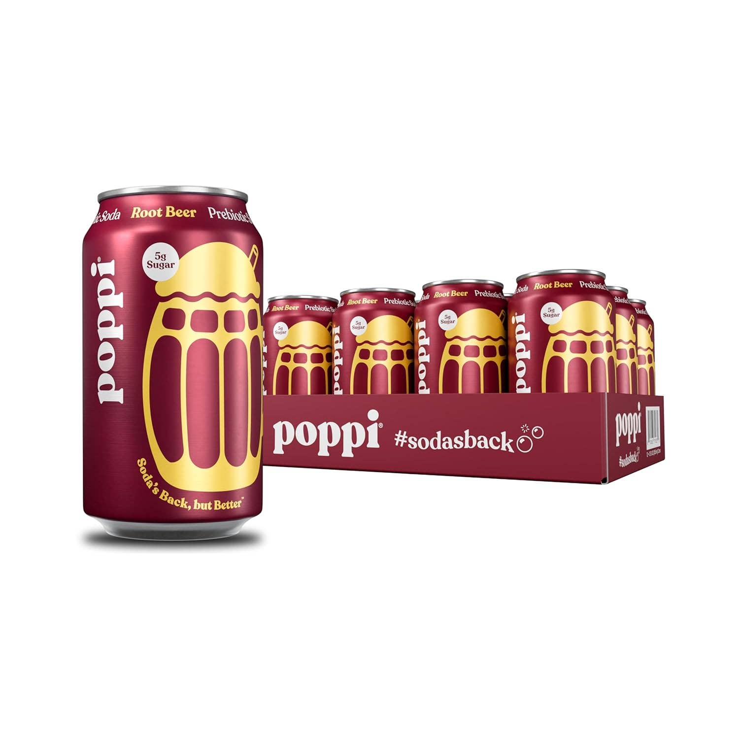 EcoQuality - Wholesale Soda/Carbonated Drink - 12oz Poppi Root Beer Soda Prebiotic Sparkling Drink Pack of 12
