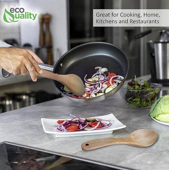 EcoQuality - Wholesale Kitchen Spoon - Solid Wood Cooking Spoon for Stirring & Serving5