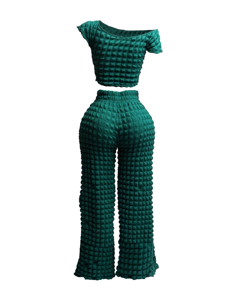 K Too - Wholesale Top & Pant Set (NOT Loungewear) - Women's - Popcorn off shoulder short sleeve & pants set