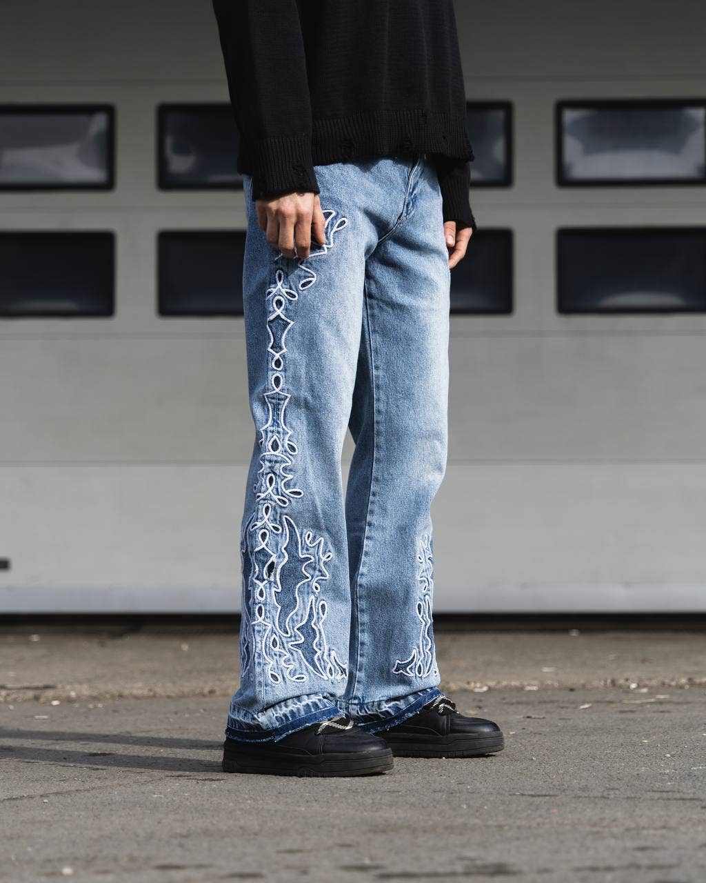 PremiumDenim – Engroshandel Jeans - Herre – Baggy Flare Designer Patch Denim Jeans0