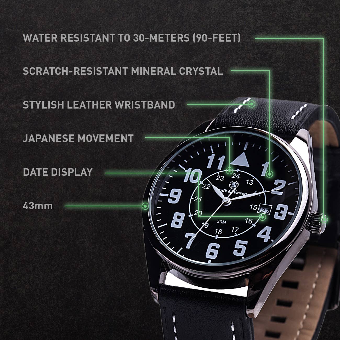 CALIBER GOURMET / CAMPCO - Wholesale Wrist Watch - Men's - Smith & Wesson CIVILIAN WITH LEATHER STRAP1