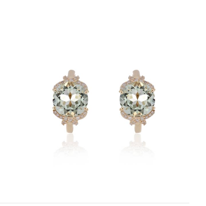 Mint Quartz With Diamond EF-VS 5.90ctw Hoop Earrings In 9KT Gold for wholesale by Jaipur Jewelry