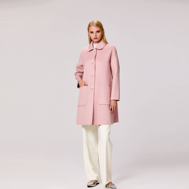 Smart and Joy - Wholesale Coat - Women's - Minimalist wool coat with a round collar12