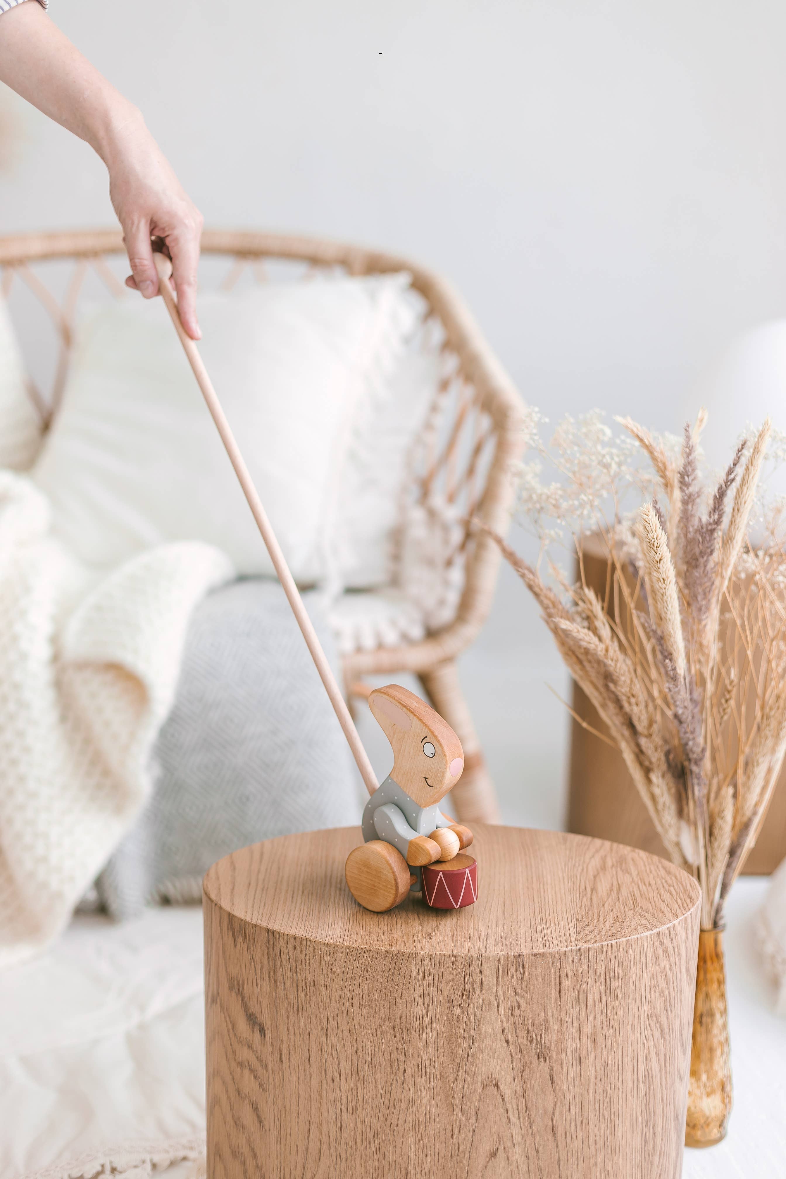 Friendly Toys - Wholesale Wood Toy - Kids - Handmade Wooden Toy, Rabbit with a Drum Push Toy4