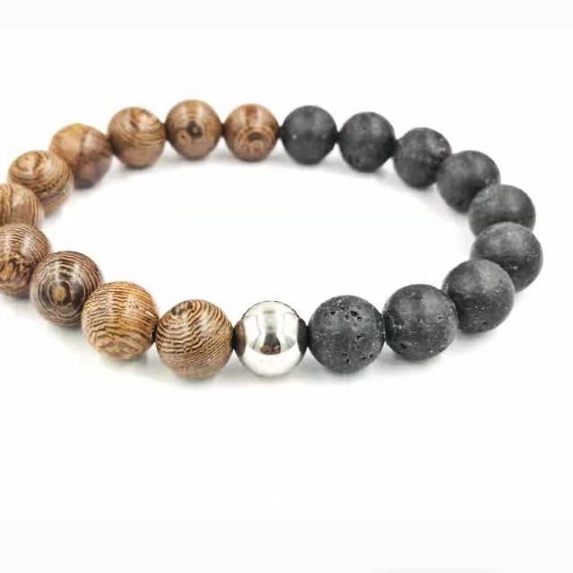 Lava stone and brown wood bracelet for wholesale by MYLENE ET FELIX
