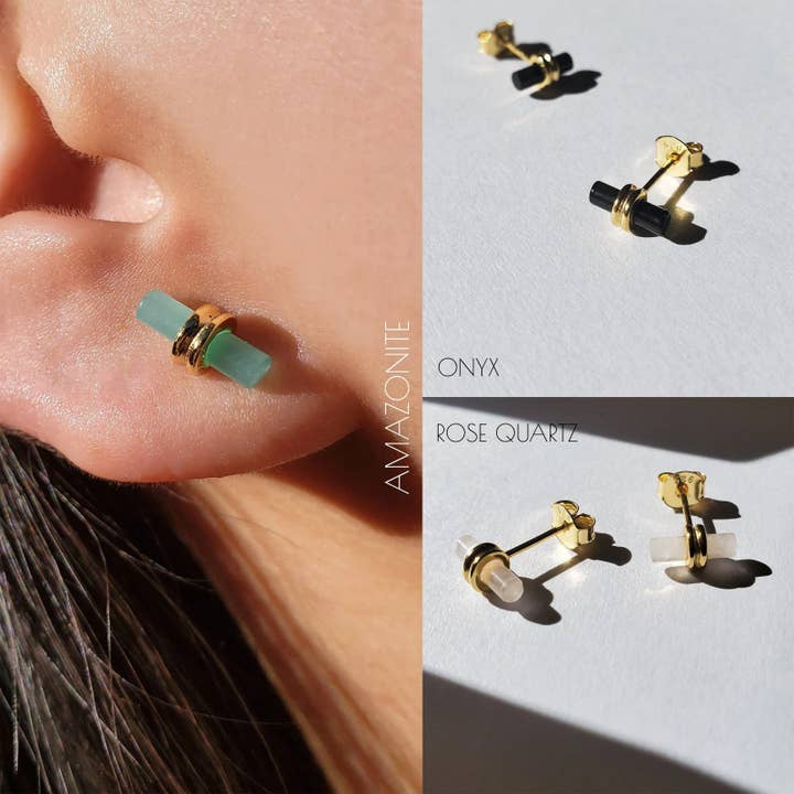 GEMSTONE BAR STUD EARRINGS - E-S1603 for wholesale by HolyBang Jewels