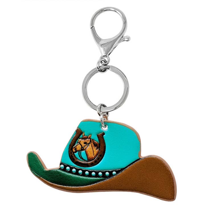 Western Tooled Leather Print Key Ring - Cowboy Hat for wholesale by Fashion City