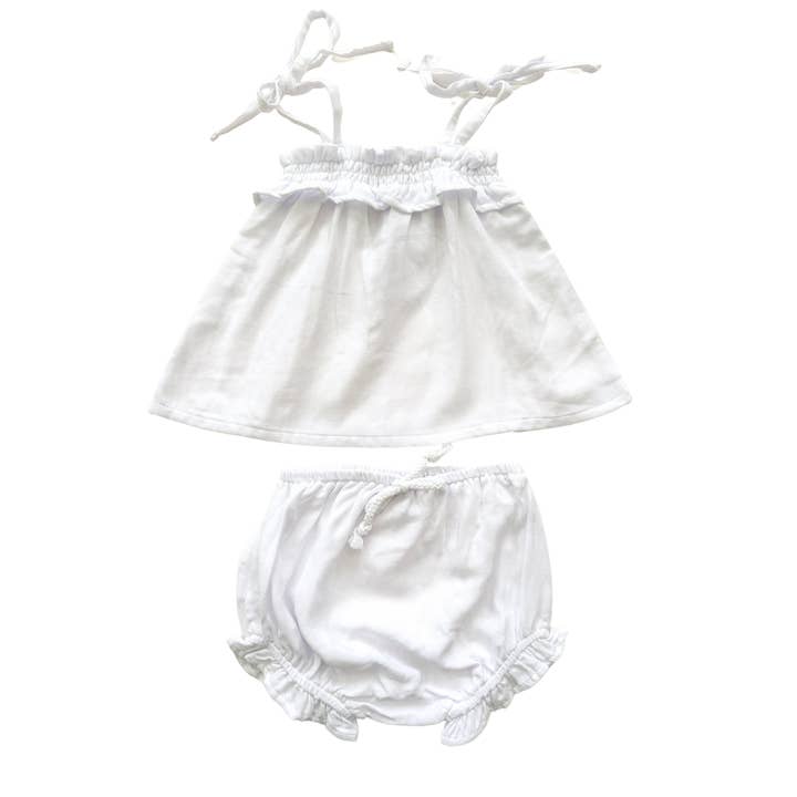 Vestido con corbata de muselina de bambú - Blanco para venta al por mayor de Harp Angel Boutique