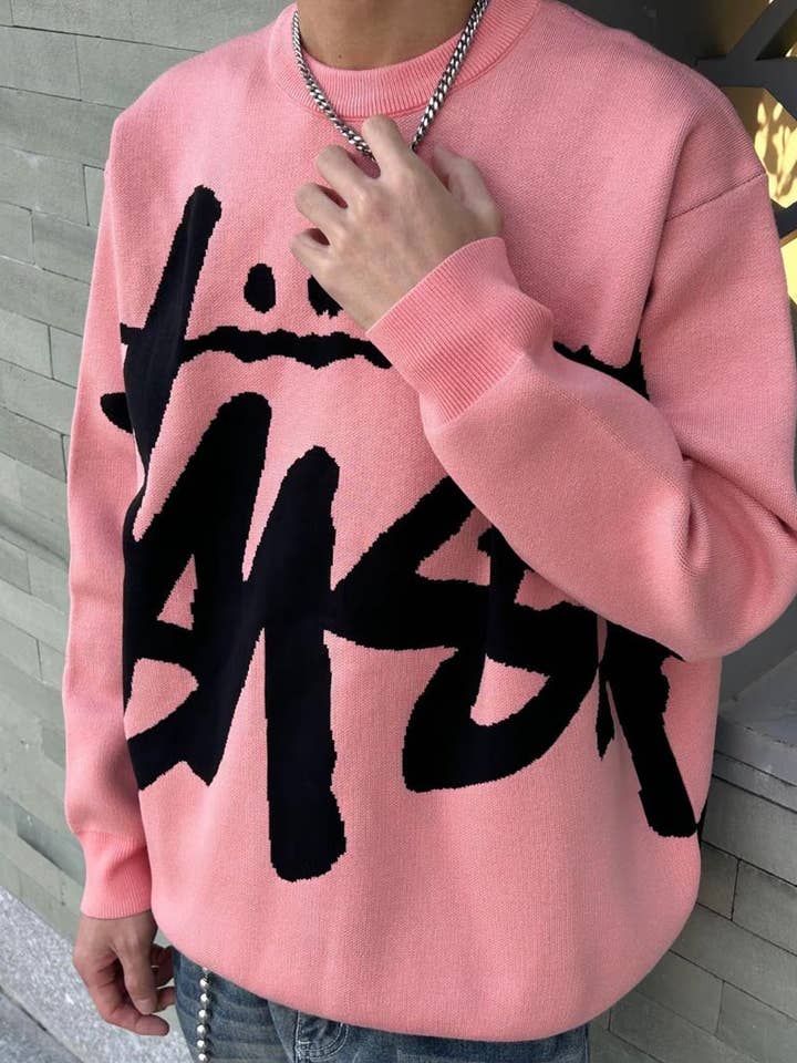 Pull à col rond uni avec imprimé lettres pour la vente par AZSHOP Trading LLC