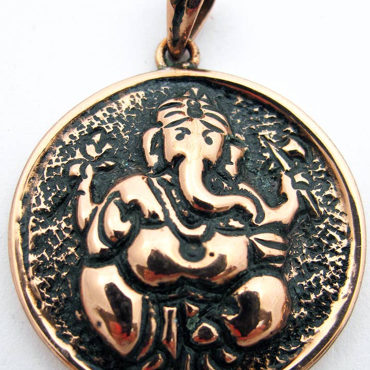 Tika - Vendita all'ingrosso Ciondolo/pendente - Ciondolo a forma di amuleto in rame - Ganesh (rotondo)