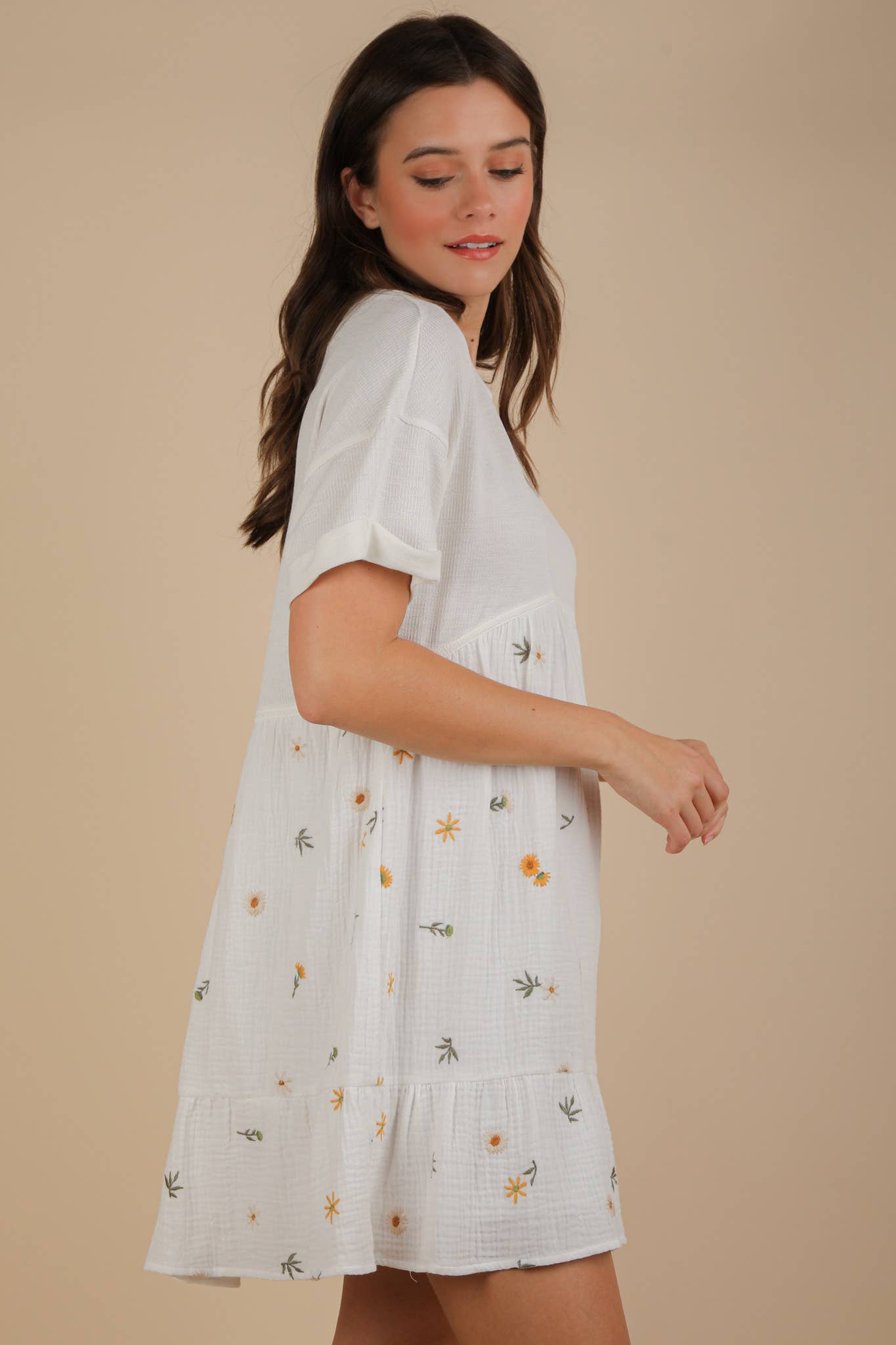 VERY J - Wholesale Dress - Women's - ND31718-Oversized Floral Embroidered Knit Mini Dress4