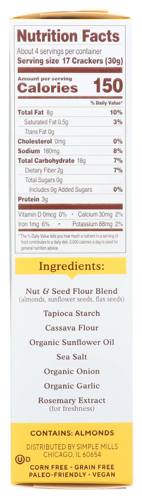 KeHE Distributors, LLC - Vente Biscuit salé - Simple Mills Crackers Farine d'amande Sel moulu 4,25 oz3