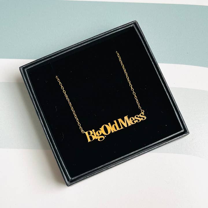 Big old mess word Necklace stainless steel gold for wholesale by The Silver Spider