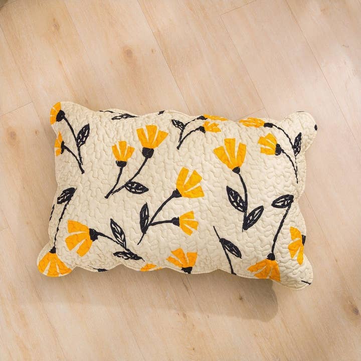 DaDalogy Bedding - Wholesale Bedding Set - DaDa Bedding Yellow Fleur Floral Golden Orange Ivory Cream Scalloped Bedspread Set (18112)7