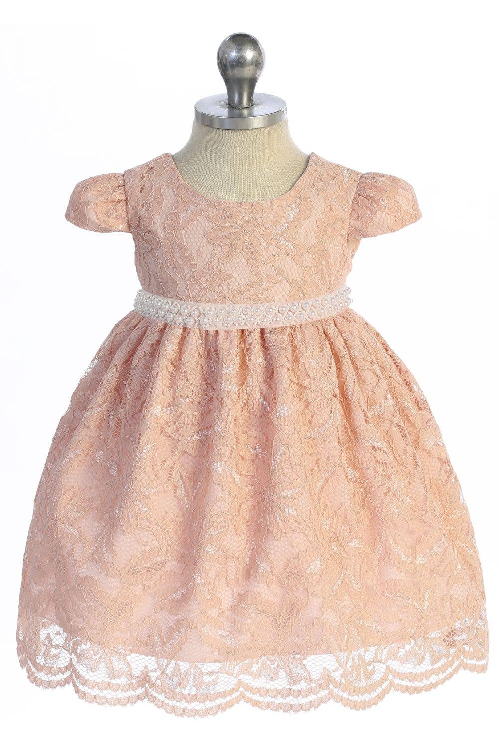 Kid's Dream - Wholesale Dress - Baby - Lace V Back Bow Baby Dress w/ Thick Pearl Trim1