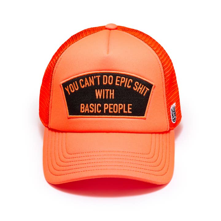 Cult's Mesh Back Trucker Hat In Coral "Cant Do Epic Shit" for wholesale by Cult of Individuality