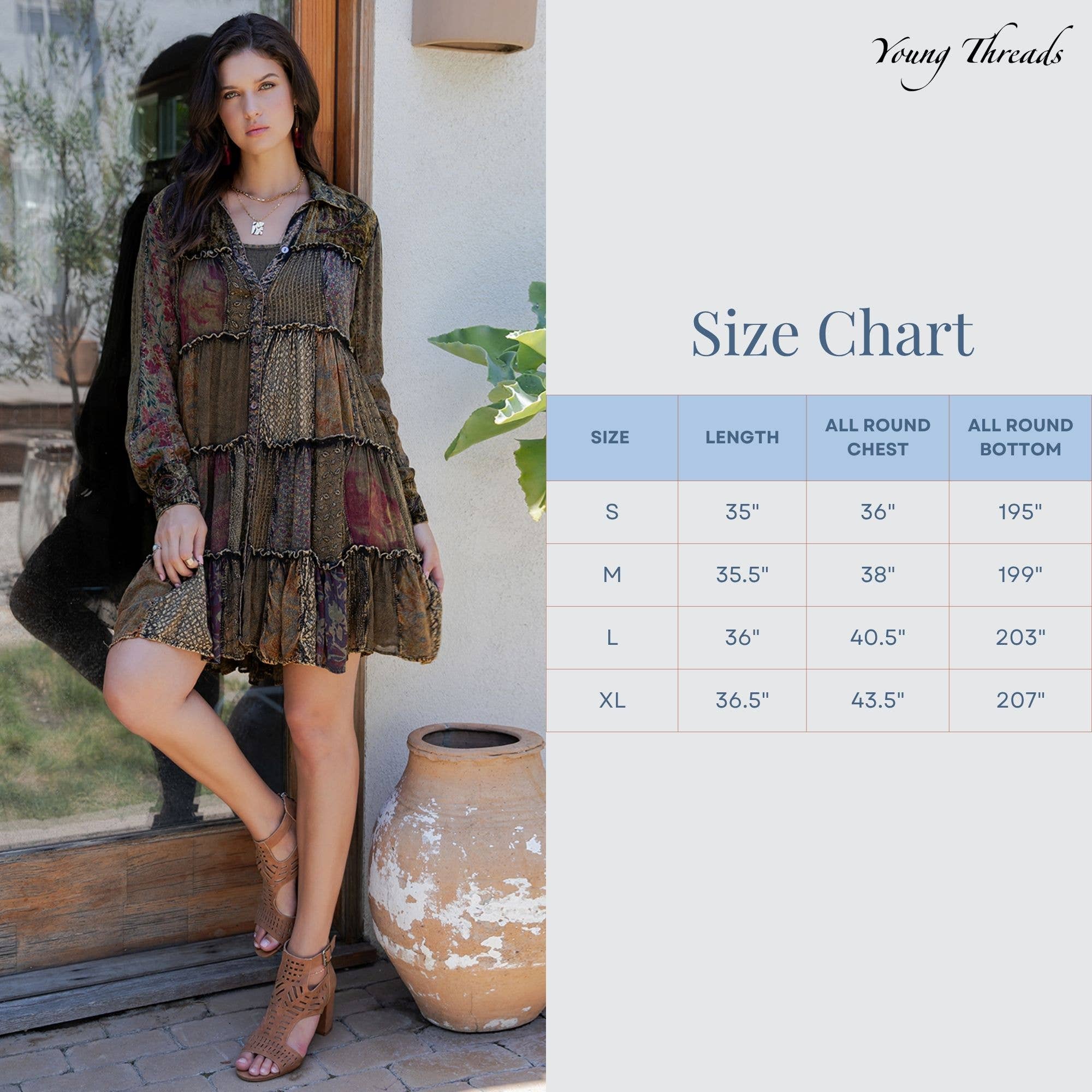 Young Threads - Wholesale Dress - Women's - Artisan Embroidered Jhabla Shirt Dress in Mixed Motifs PLUS15
