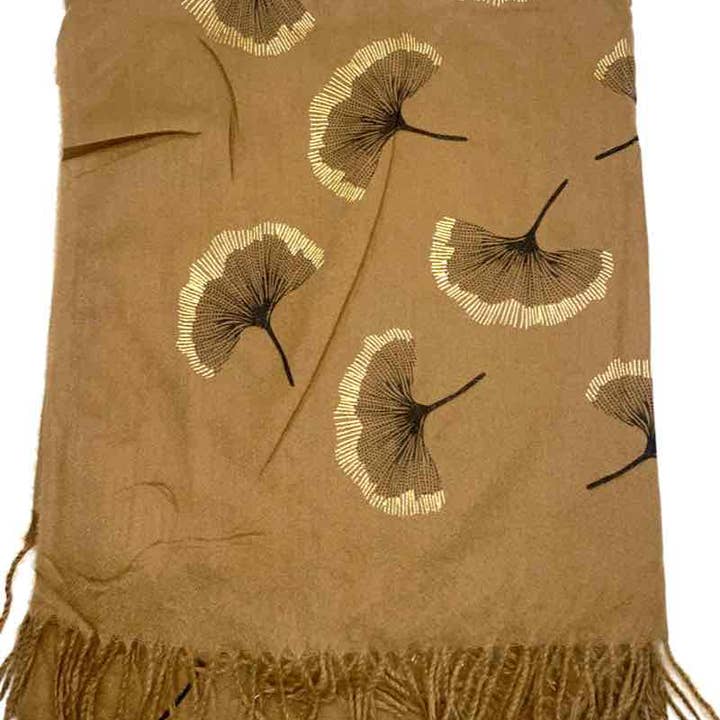 LINETA - Wholesale Scarf - Women's - Gingko Leaf Pattern Soft Scarf3