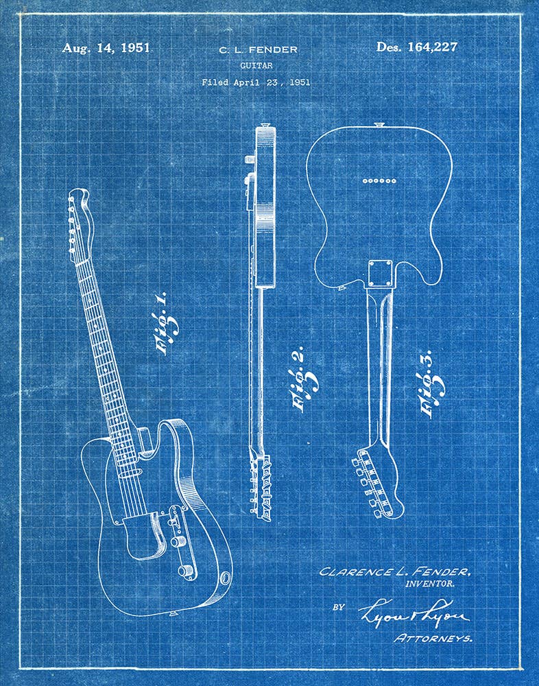 Fresh Prints of CT - Wholesale Art Print - Fender Guitar 1951 Patent Art Print - Music0