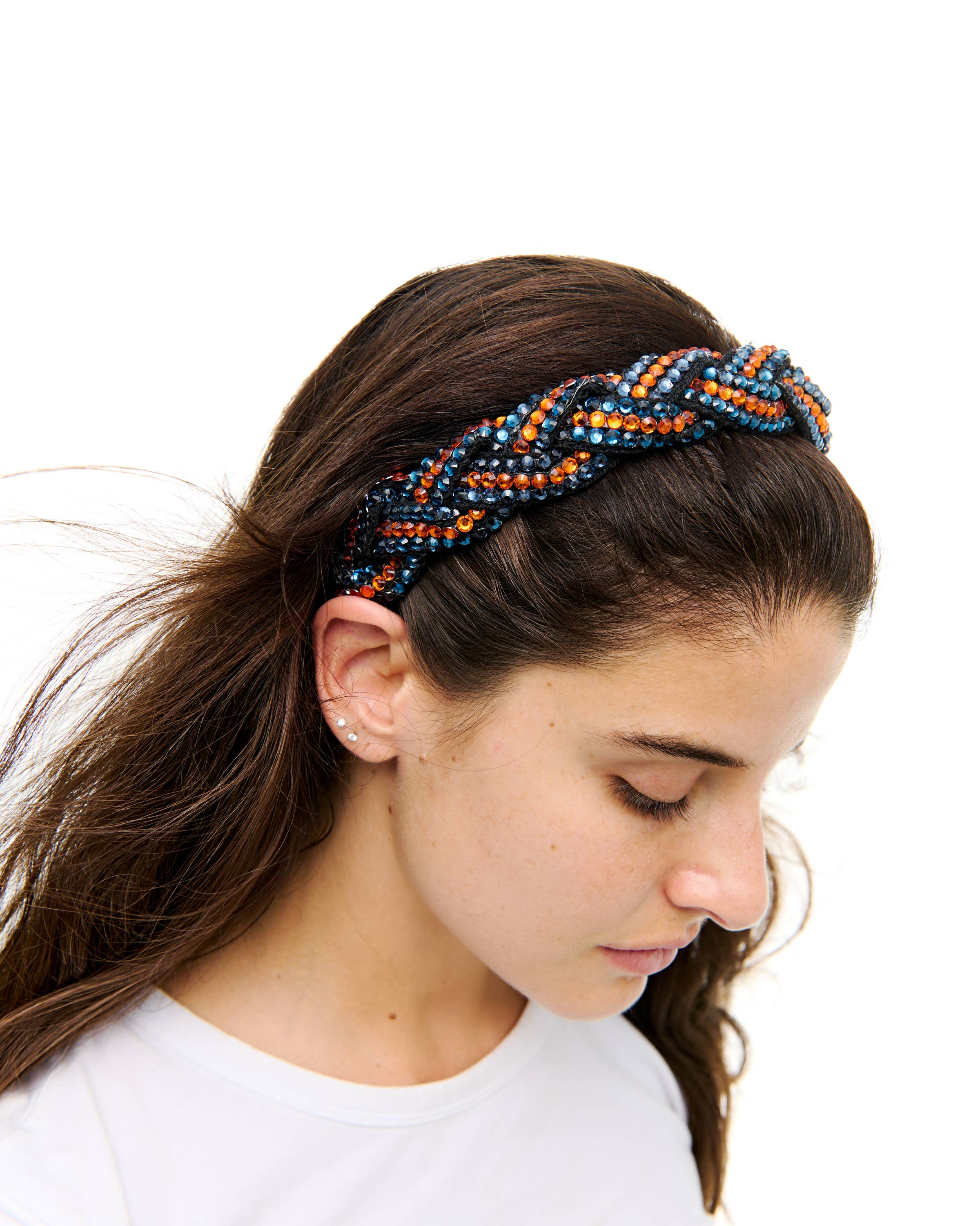 SongLily - Wholesale Fashion Headband - Women's - Orange and navy rhinestone braided headband 1