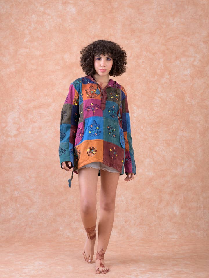 Rhea Patchwork Henley Hoodie for wholesale by Rhea