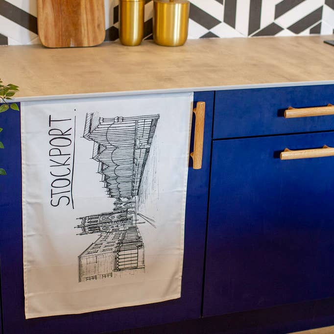Stockport (Manchester) Skyline Tea Towel for wholesale by Christopher Walster