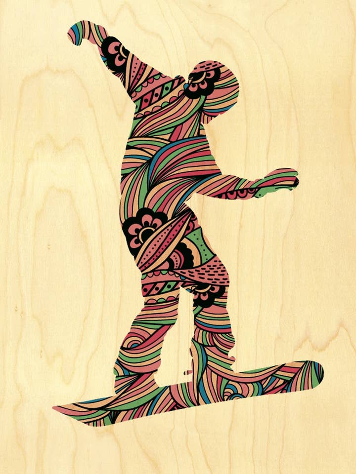 HOUTEN ANSICHTKAART SKIËN SILHOUET SNOW BLOEM voor wholesale door Hironwoods