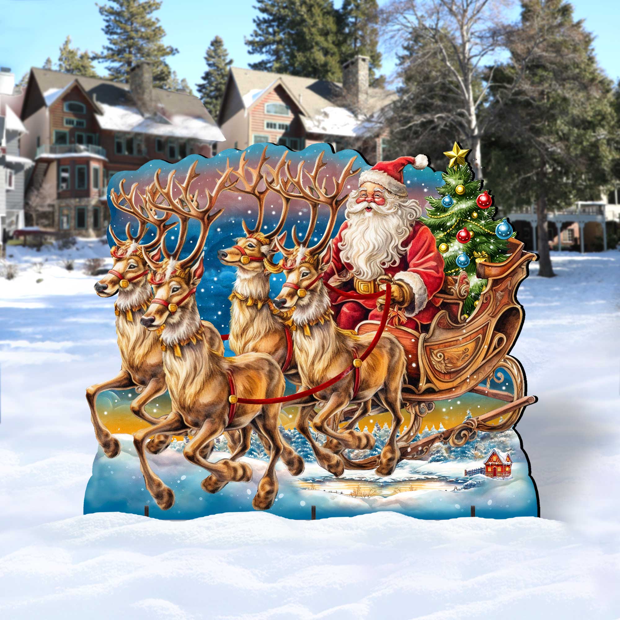 Designocracy - Wholesale Outdoor Ornament/Decor - Santa in Sleigh Outdoor Decor by G. Debrekht | Christmas San4