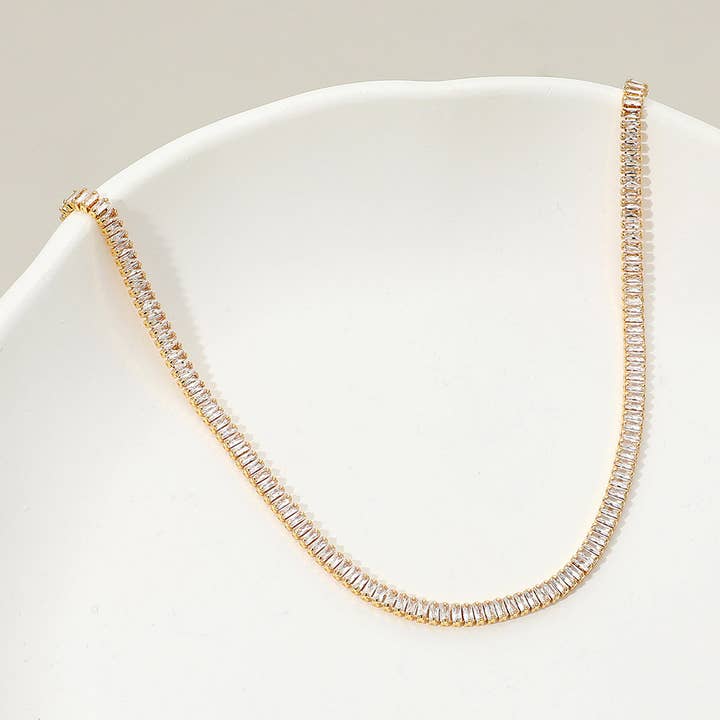 Sensibling Corp. - Wholesale Link & Chain Necklace - 18K Gold Dipped Baguette Tennis Chain Necklace1