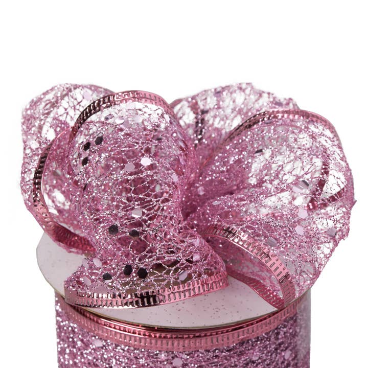 Wired Metallic Weave Ribbon 2.5" x 10 yards - Pink for wholesale by Portofino International Trading, USA