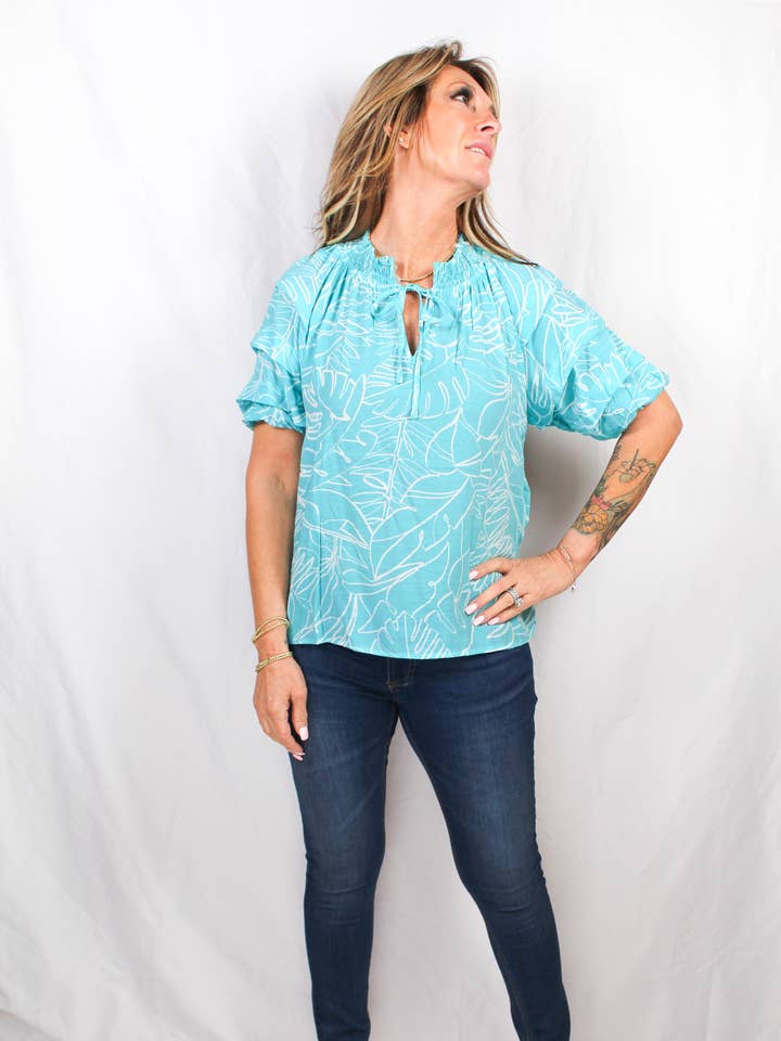 MT814N11C-V - Vert Viridian / Blanc - Blouse à manches 3/4 A2984 pour la vente par K & C Clothing, Inc.