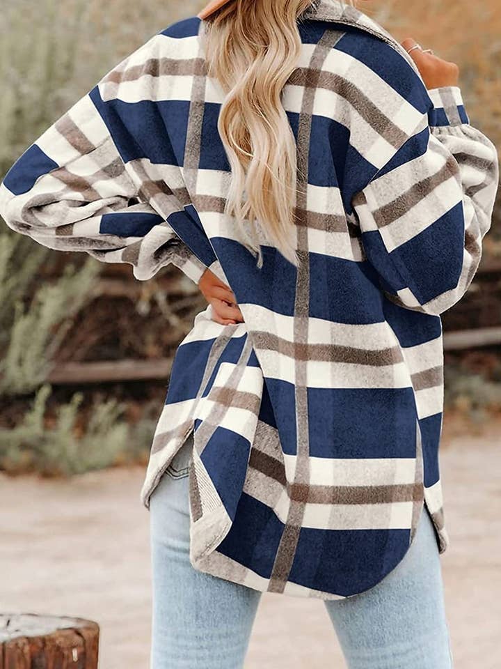 NINEXIS - Wholesale Shirt Jacket/Shacket - Women's - CWOCO0273_PLAID POCKET BUTTON FLANNEL SHIRT JACKET3