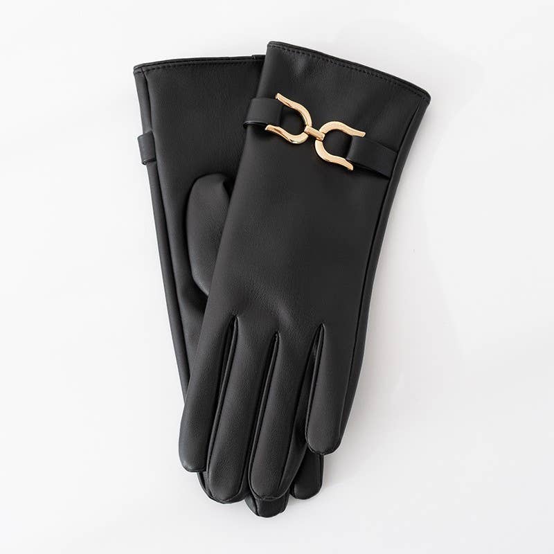 PEACH ACCESSORIES – wholesale Gloves – Women's – Faux Leather Gloves with Gold Buckle Detail LG0073