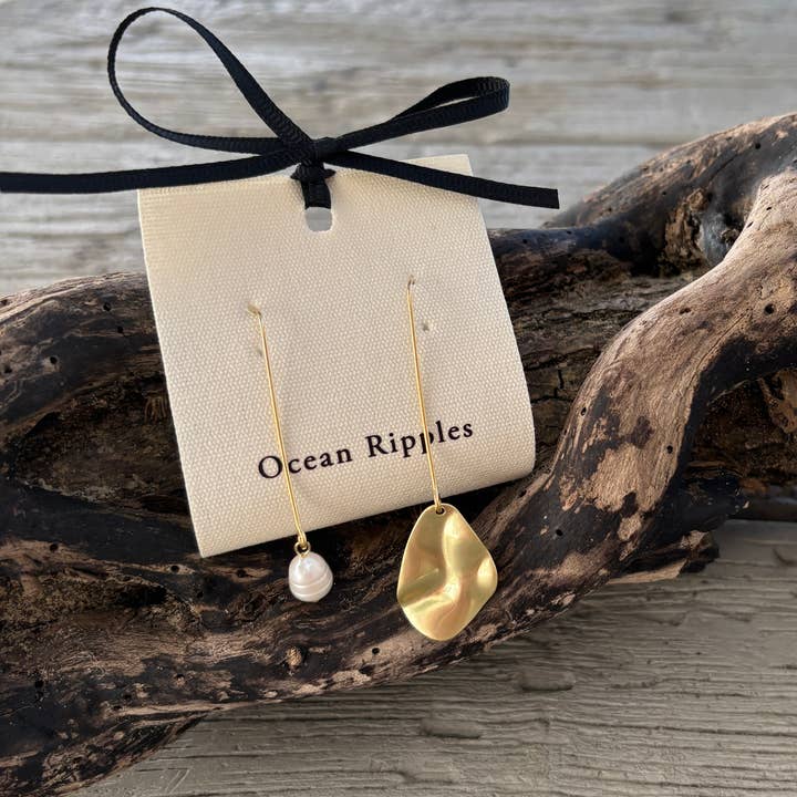 14ct Gold Plated Mismatch Pearl And Leaf Earrings for wholesale by Ocean Ripples