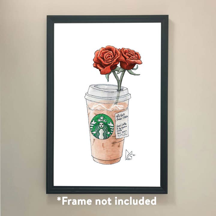 Roses in Starbucks Iced Latte - Art Print for wholesale by Lee McGuire Art