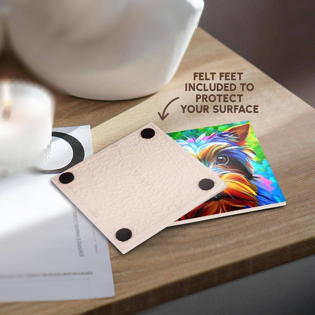 3dRose - Wholesale Coasters - 3dRose, Dazzling Yorkshire Terrier dog portrait on green. Digital art gift, Coaster3