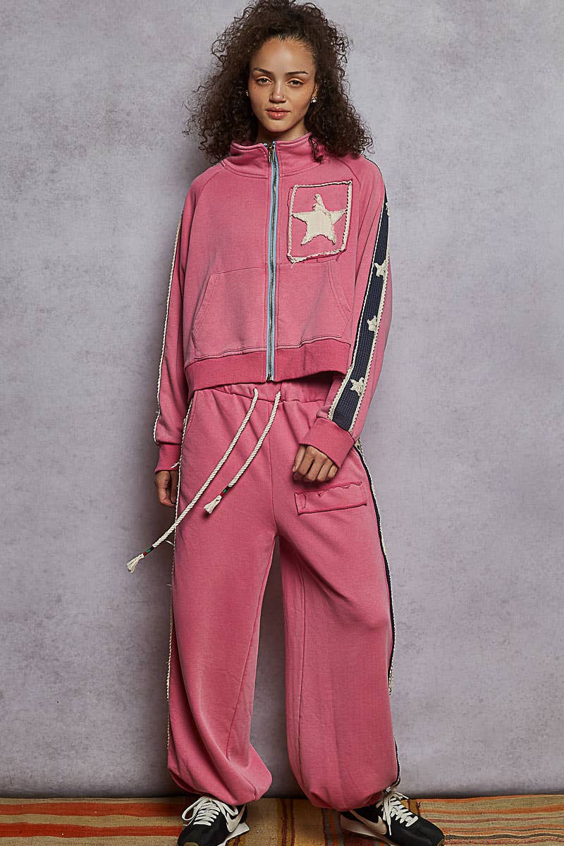 Pol Clothing - Wholesale Jacket - Women's - Long sleeve French terry star patch striped elastic jacket13