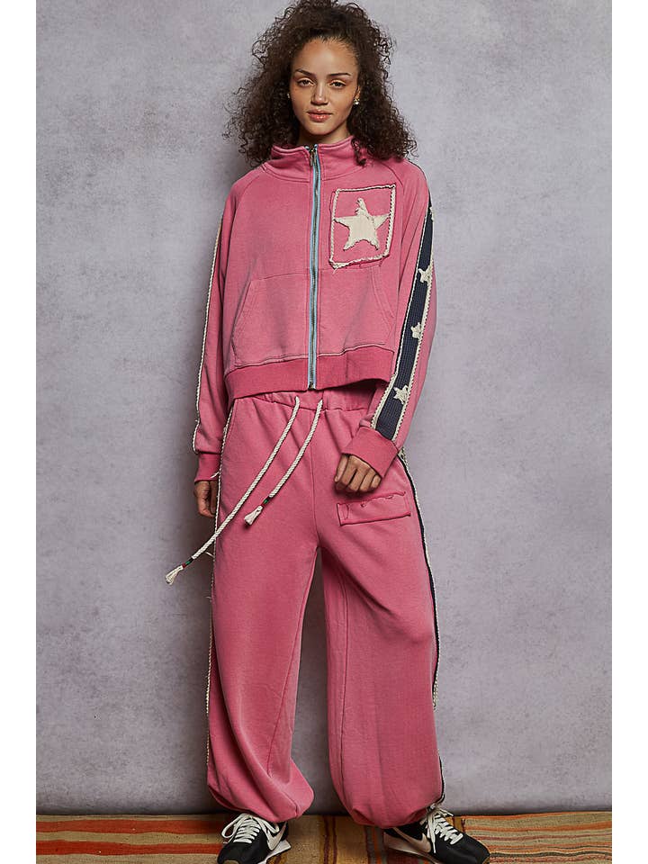 Pol Clothing - Wholesale Jacket - Women's - Long sleeve French terry star patch striped elastic jacket13