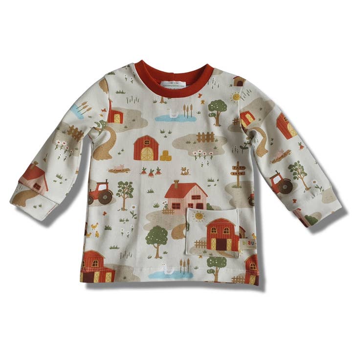 T-shirt à manches longues en jersey de coton biologique Farm Life pour la vente par biau-biau Ireland