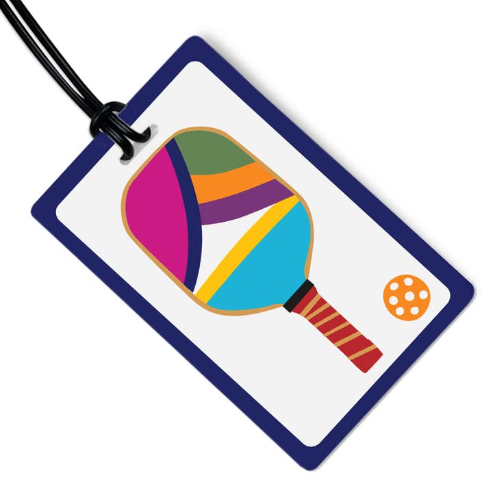 Pickleball Paddle bagagemærke m/sort rem for engroshandel hos R. Nichols Stationery & Gifts
