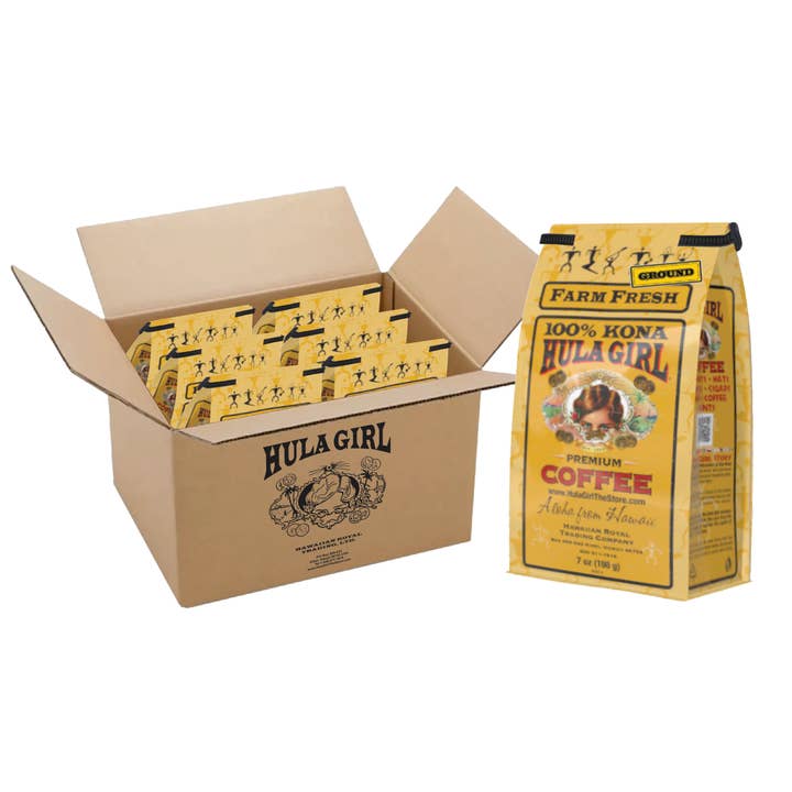 Hula Girl Products - Wholesale Coffee Beans - Hula Girl 100% Kona Coffee 7oz(198g) – Box of 6/10/20 Bags5